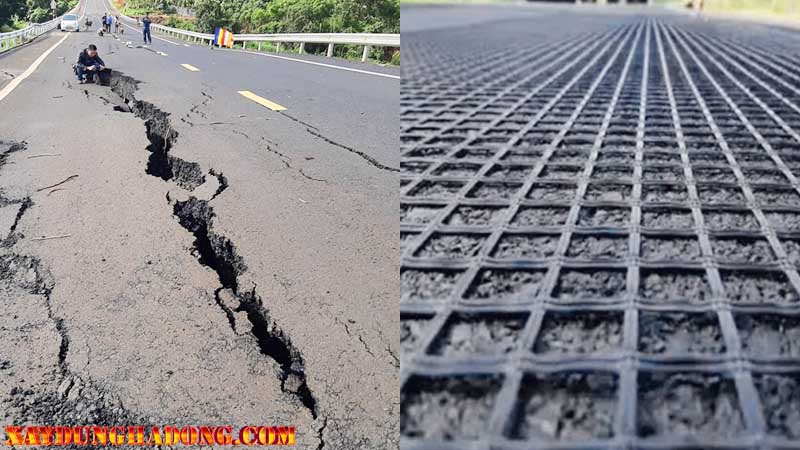 lưới địa ngăn chặn nứt với đường bê tông nhựa