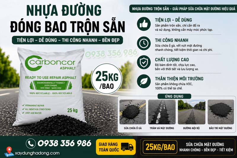 bê tông nhựa đường trộn sẵn đóng bao dễ dàng mua ở các cửa hàng