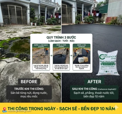Giải pháp phủ Carboncor Asphalt trên nền bê tông xử lý nền bê tông bị nứt vỡ