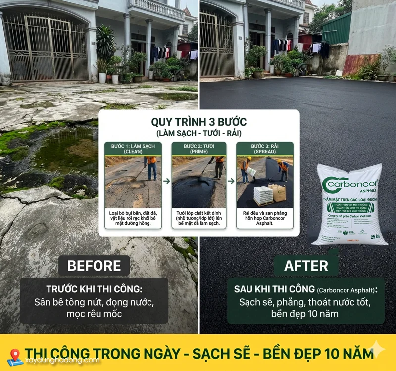 Giải pháp phủ Carboncor Asphalt trên nền bê tông xử lý nền bê tông bị nứt vỡ